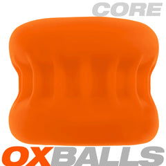 Front-facing Core Oxballs Ballstretcher showing ribbed squeeze channels in orange