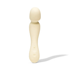 Front-facing Dame Min Mini Wand in butter silicone with single control button visible on shaft