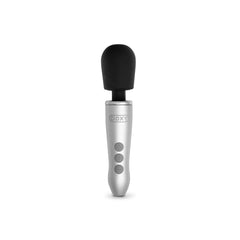 Front-facing view of Doxy Go wand standing upright, displaying button layout on handle