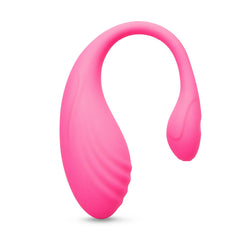 Front-facing view of large egg showing smooth silicone body with diagonal ribbed texture detail