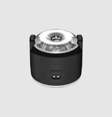 Front-facing view of PowerShot showing transparent textured sleeve inside black housing