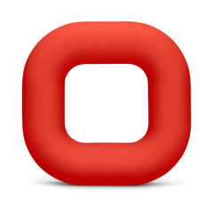 Front-facing close-up of red silicone cock ring with smooth matte finish