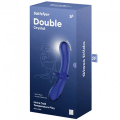 Front-facing view of Satisfyer Double Crystal box with double-sided glass dildo design visible