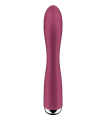 Front-facing view of Spinning Rabbit 1 showing smooth matte silicone body and silver magnetic charging base