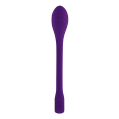 Front-facing view of Spot On vibrator showing full-length flexible shaft and textured tip