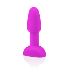 Front view of fuchsia b-Vibe Rimming Plug Petite showing tapered silicone tip and flared safety base