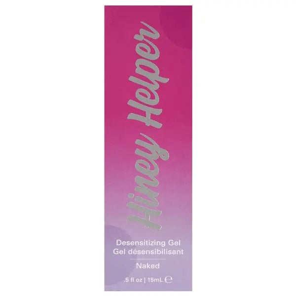 Front view of Hiney Helper Naked desensitizing gel box highlighting 15mL size