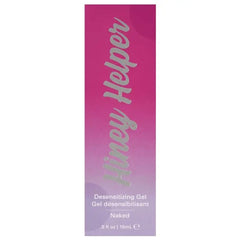 Front view of Hiney Helper Naked desensitizing gel box highlighting 15mL size