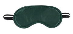 Close-up front view of Indica Blindfold highlighting padded emerald green satin construction