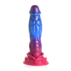 Front view of Intruder alien silicone dildo displaying scaled texture and pink suction base