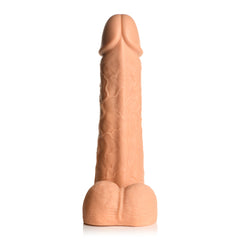 Front view of light-tone Moby dildo displaying symmetrical realistic shape and skin texture