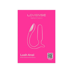 Front of Lovense Lush Anal packaging in magenta pink with product outline and QR code