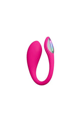 Front view of Lovense Lush Mini pink egg vibrator displaying rainbow-tinted oval indicator panel