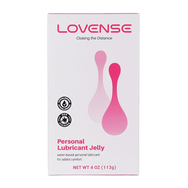 Front view of Lovense Personal Lubricant Jelly box with pink teardrop graphic, 4oz size