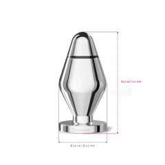 Front view of Mystim John Buttplug L with dimension annotations: 10.5 cm tall, 5 cm diameter