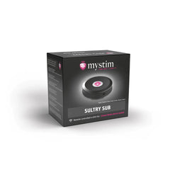 Front view of Mystim Sultry Sub packaging showing product name and wireless feature