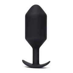 Front profile of black silicone snug plug with faceted head and slim neck detail