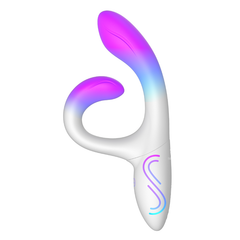 Front view of the Rabbit Vibrator showing pink-to-blue gradient and S-logo control panel