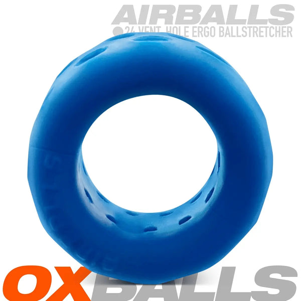 Front ring view of blue Airballs silicone ball stretcher showing flexible open interior