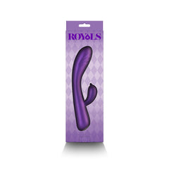 Front view of Royals Duchess purple rabbit vibrator displayed inside its gift-ready box