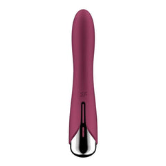 Front view of Satisfyer Spinning Vibe 1 showing control panel and SF logo in berry red