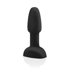 Front view of smooth black silicone b-Vibe Rimming Plug Petite with flared base