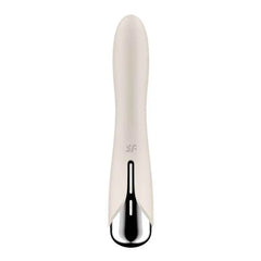 Front view of Spinning Vibe 1 showing Satisfyer logo and dual control buttons on handle