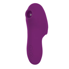 Front view of Sucker for You showing suction opening and two control buttons on smooth purple silicone
