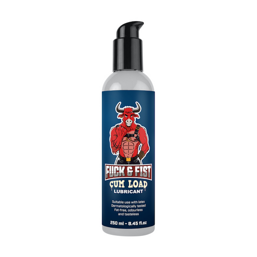 Fuck & Fist Cum Load lubricant 250ml bottle with pump dispenser and bold blue label