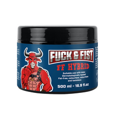 Fuck & Fist FF Hybrid lubricant jar, 500ml, blue label, latex-compatible hybrid formula
