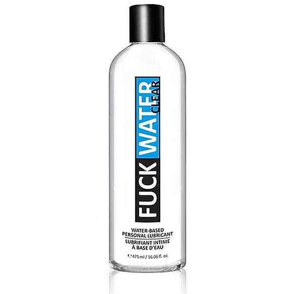 FuckWater Clear 16 oz water-based personal lubricant in a transparent bottle with black cap