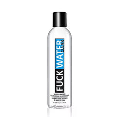 FuckWater Clear 8 oz water-based personal lubricant in a slim clear bottle with black cap