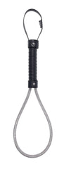 Full front view of Edge Metal Loop Spanker showing steel cable loop and black leather wrapped grip