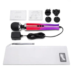 Full Le Wand Die Cast kit with guide booklet, adapters, power cord, and storage pouch