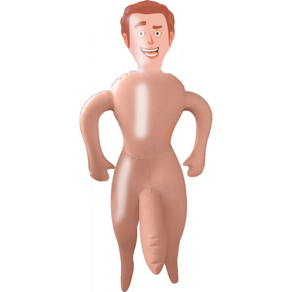 Fully inflated Tiny Tim mini doll showing skin-tone vinyl male figure standing upright
