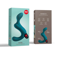 Fun Factory Duke prostate vibrator teal packaging showing front and back of retail box