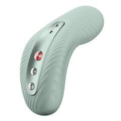 Fun Factory Laya III in sage green displaying three-button control panel on silver strip