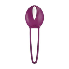 Fun Factory Smartball Uno kegel ball in purple, front view showing oval shape and retrieval loop
