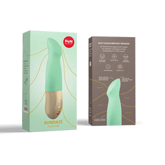 Fun Factory Sundaze pulse vibe packaging front and back, mint green silicone vibrator shown