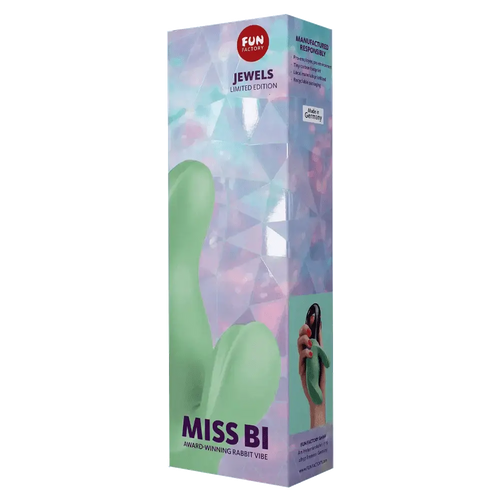 Fun Factory Miss Bi rabbit vibrator in mint green displayed in Jewels Limited Edition box