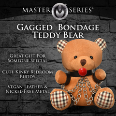 Gagged Bondage Teddy Bear packaging showing vegan leather and nickel-free metal details