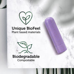 Gaia Eco Bullet beside BioFeel plant-based and biodegradable compostable icons