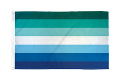 Gay Male Pride Flag angled view showing gradient blue and teal horizontal stripes on polyester