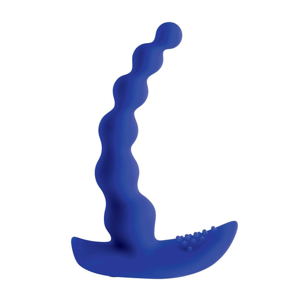 Gender X Beaded Pleasure anal massager in blue silicone with curved base and textured nubs