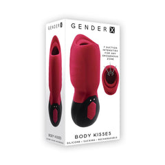 Gender-X Body Kisses retail packaging listing 7 suction intensities, silicone, rechargeable
