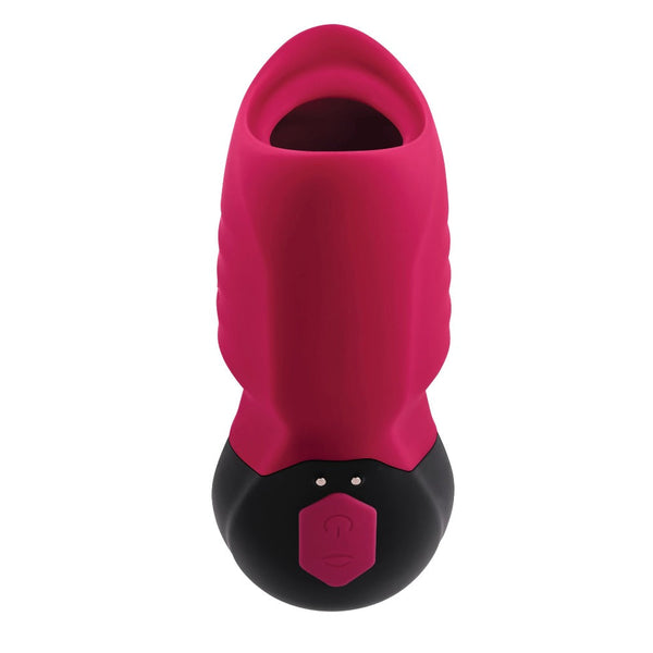 Gender-X Body Kisses suction stimulator in pink silicone with black control base, front view