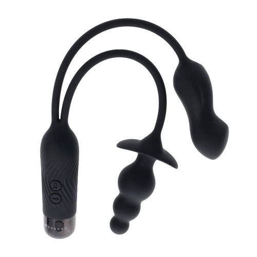 Gender X Double My Pleasure black silicone dual anal plug set with bullet vibrator