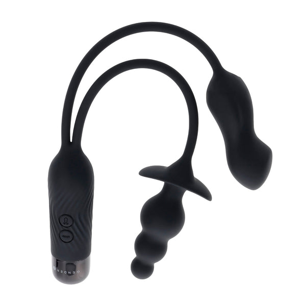 Gender X Double My Pleasure black silicone dual anal plug set with bullet vibrator
