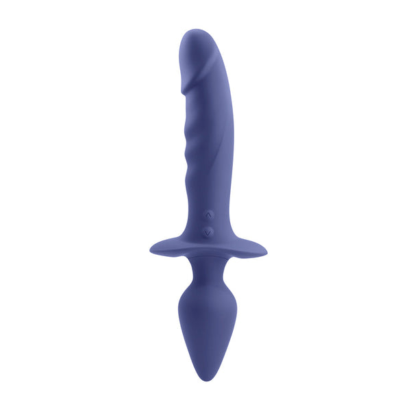 Gender X Dual Defender dual-ended silicone toy in periwinkle blue, front view