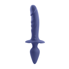 Gender X Dual Defender dual-ended silicone toy in periwinkle blue, front view
